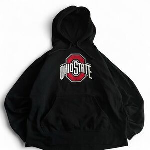 J. America Black Crewneck Hoodie with Red Ohio State Logo